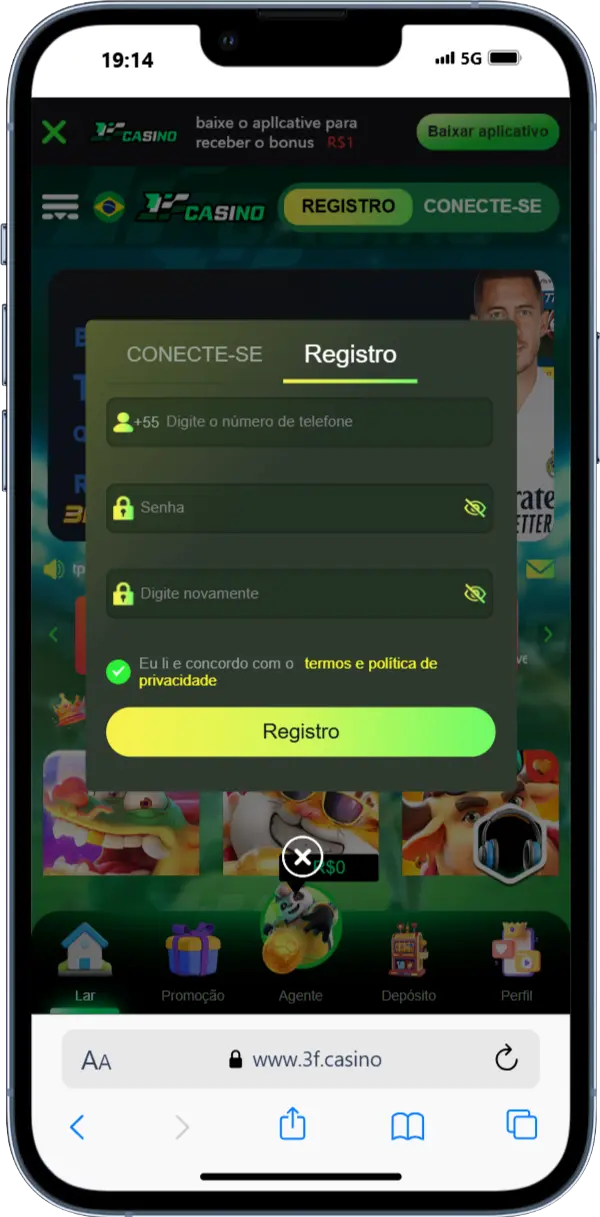 Registro Registro no 3F Casino